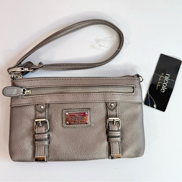 NICOLE MILLER NWT Gunmetal Grey Faux Leather Wristlet Wallet Combo NEW WITH TAGS - Picture 11 of 15